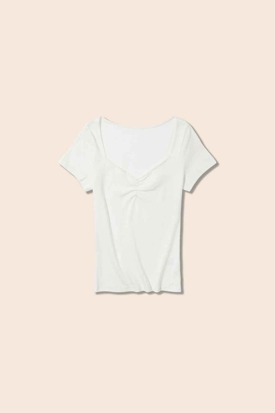 Square Neck Ruched Knit Tee|yescci-YESCCI.com