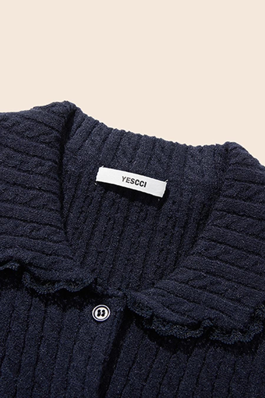 Lace Trim Collared Knit Cardigan|yescci-YESCCI.com