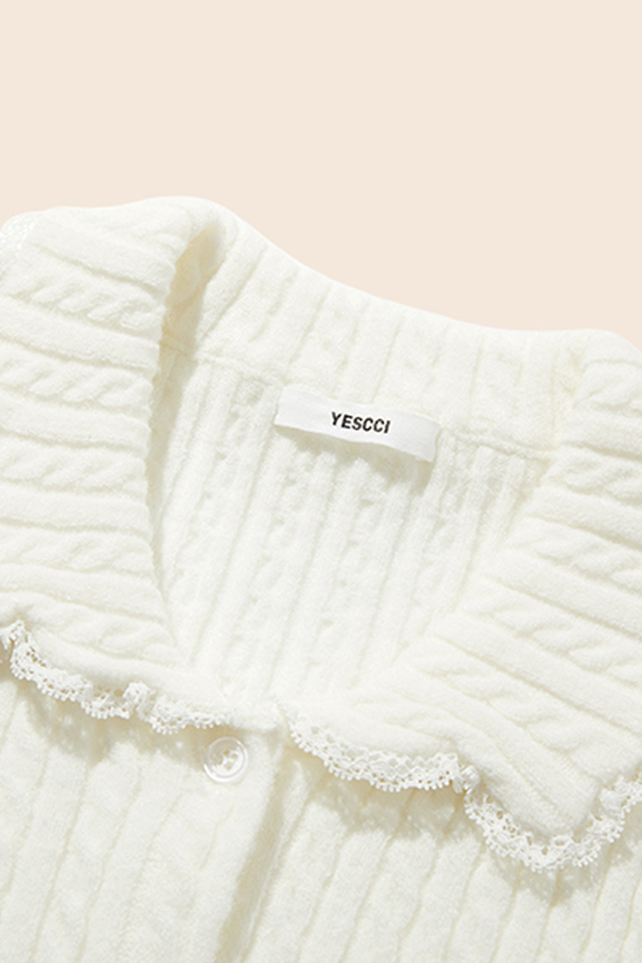 Lace Trim Collared Knit Cardigan|yescci-YESCCI.com