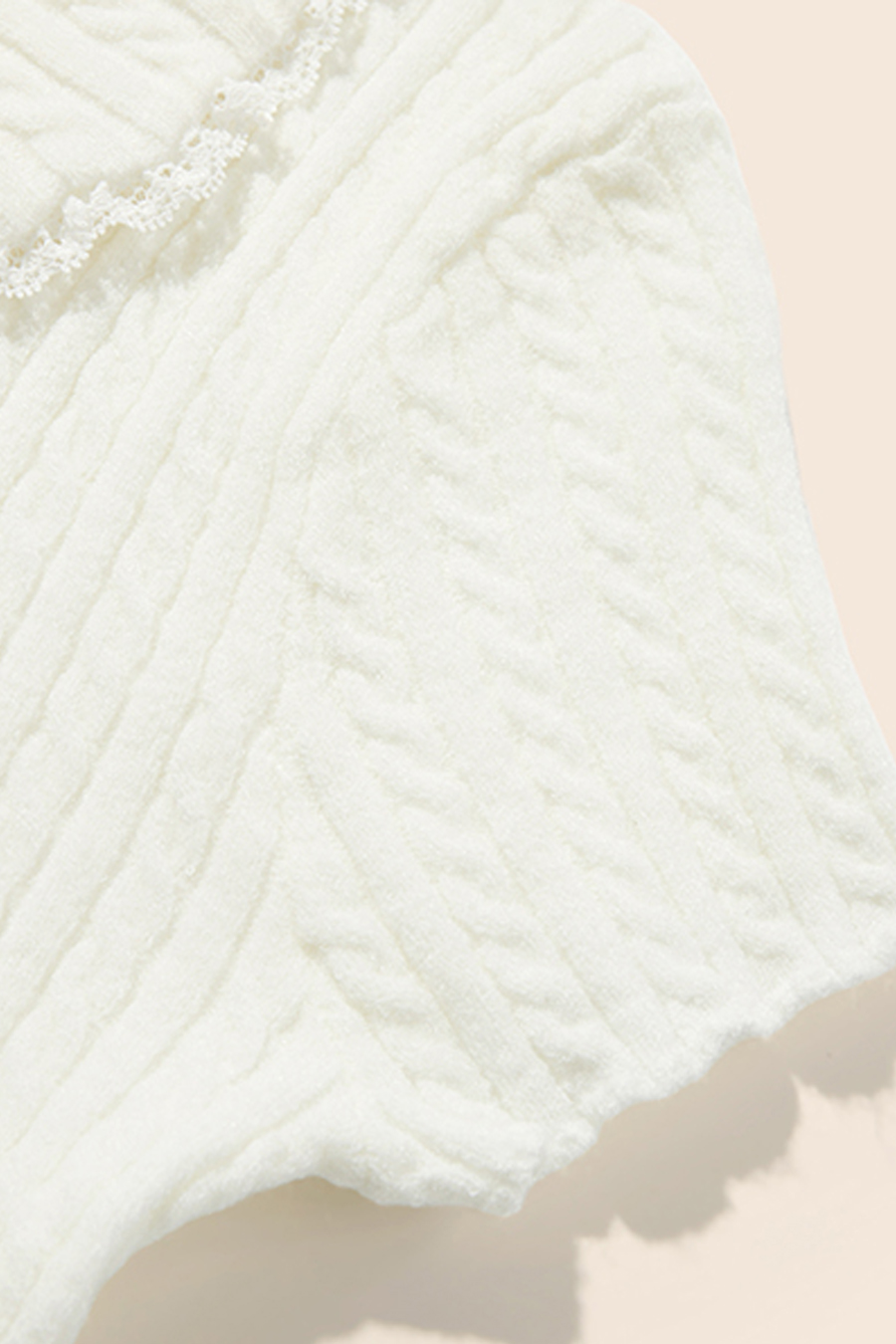 Lace Trim Collared Knit Cardigan|yescci-YESCCI.com