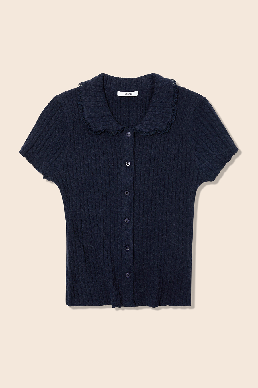Lace Trim Collared Knit Cardigan|yescci-YESCCI.com