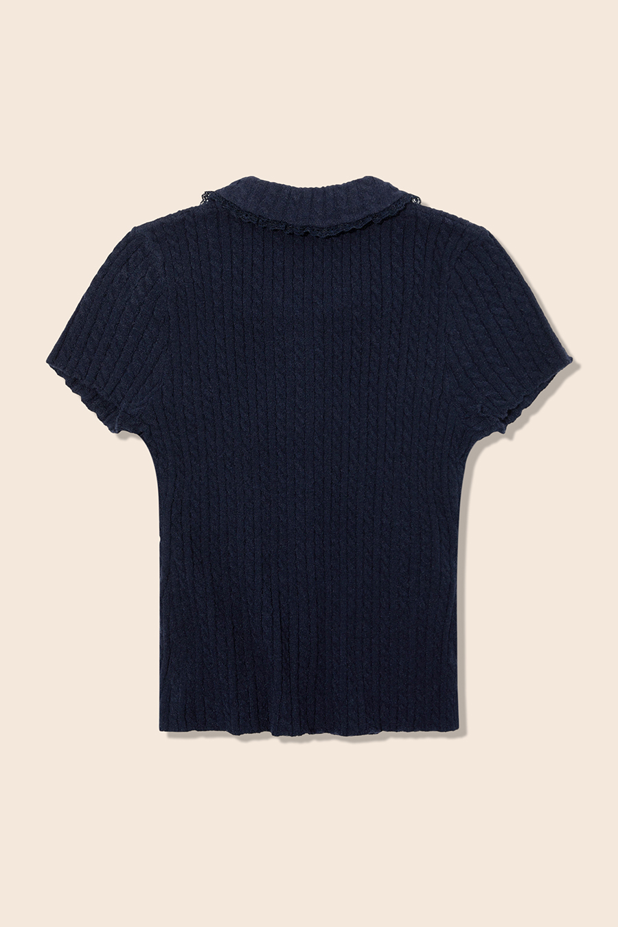 Lace Trim Collared Knit Cardigan|yescci-YESCCI.com