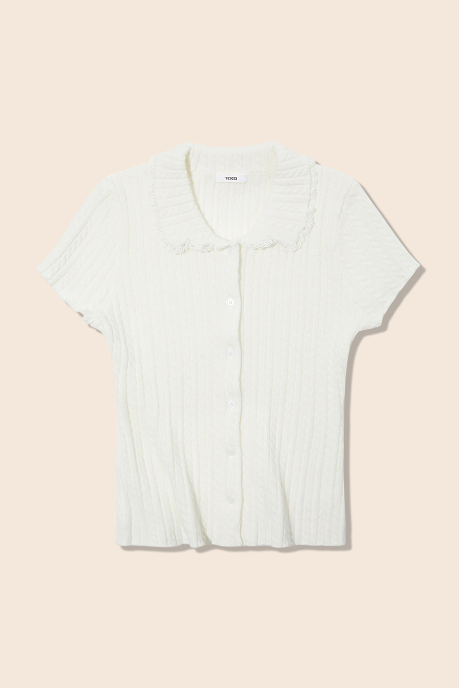 Lace Trim Collared Knit Cardigan|yescci-YESCCI.com