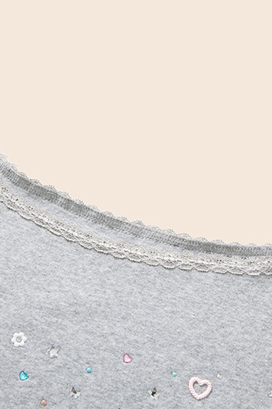 Lace Trim Off-Shoulder Tee|yescci-YESCCI.com
