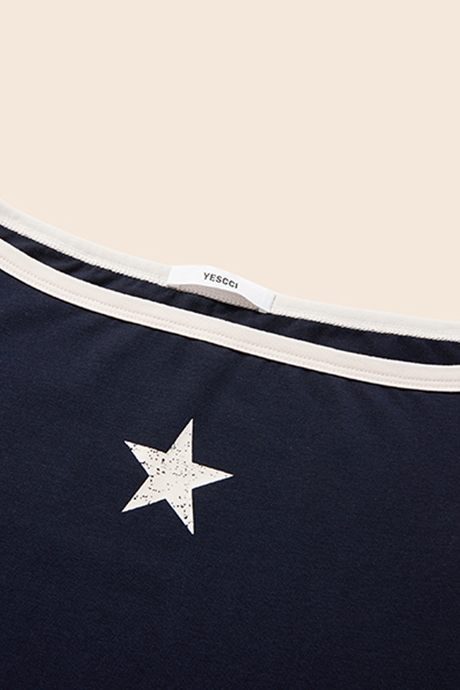 Star Print Off-Shoulder Tee|yescci-YESCCI.com