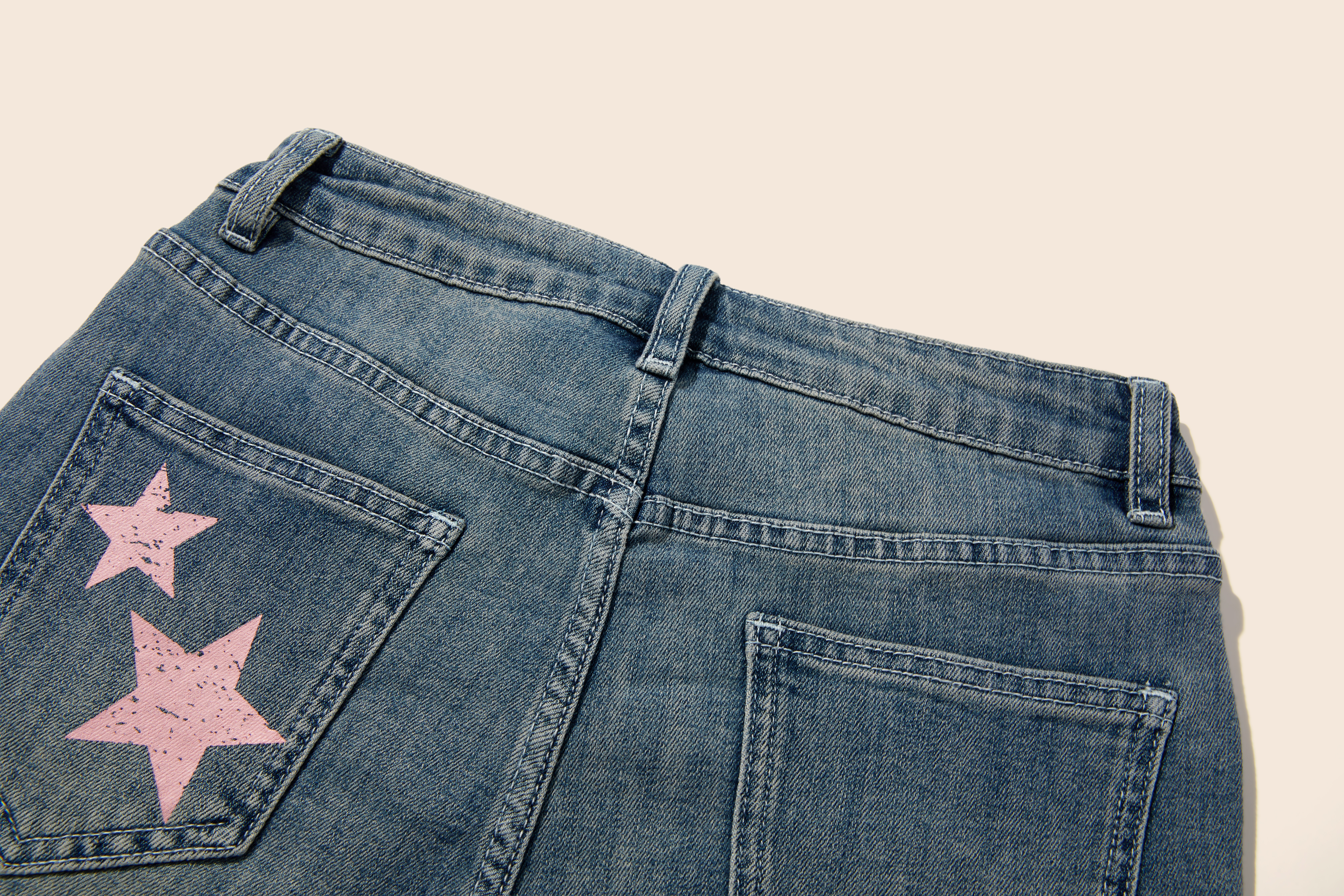 Star Print Pocket Denim Shorts|yescci
