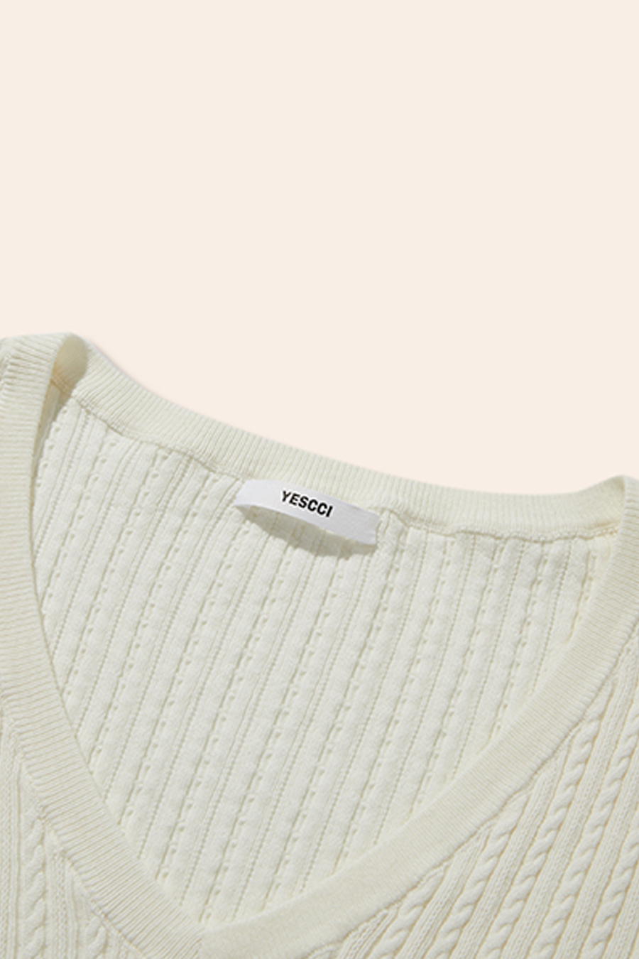 V-Neck Cable Knit Sweater|yescci-YESCCI.com