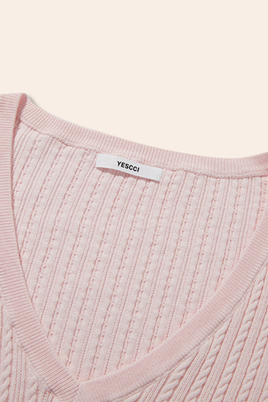V-Neck Cable Knit Sweater|yescci-YESCCI.com