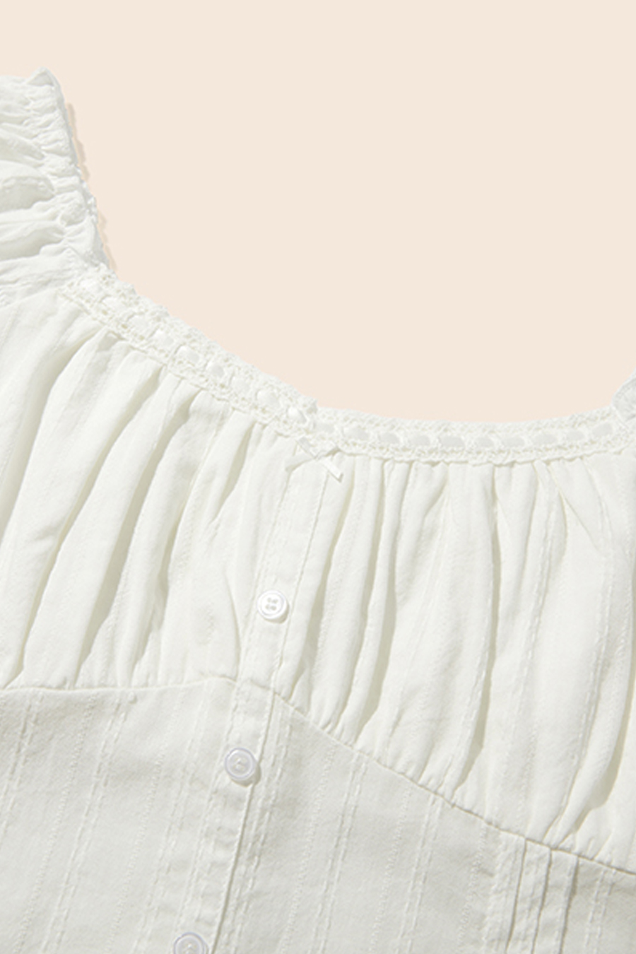 Eyelet Trim Ruffle Strap White Top|yescci-YESCCI.com