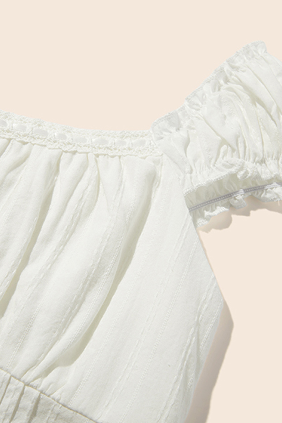 Eyelet Trim Ruffle Strap White Top|yescci-YESCCI.com
