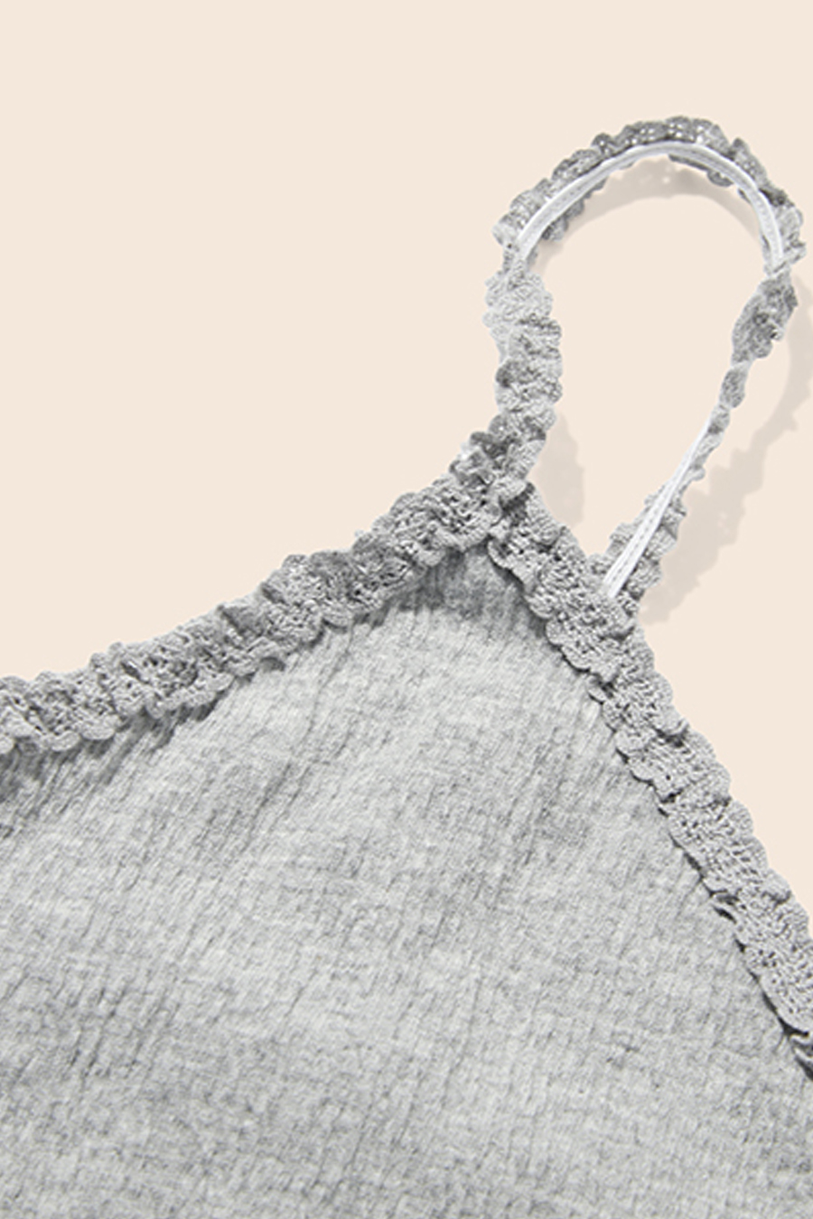 Lace Trim Ruffle Hem V-Neck Cami|yescci-YESCCI.com