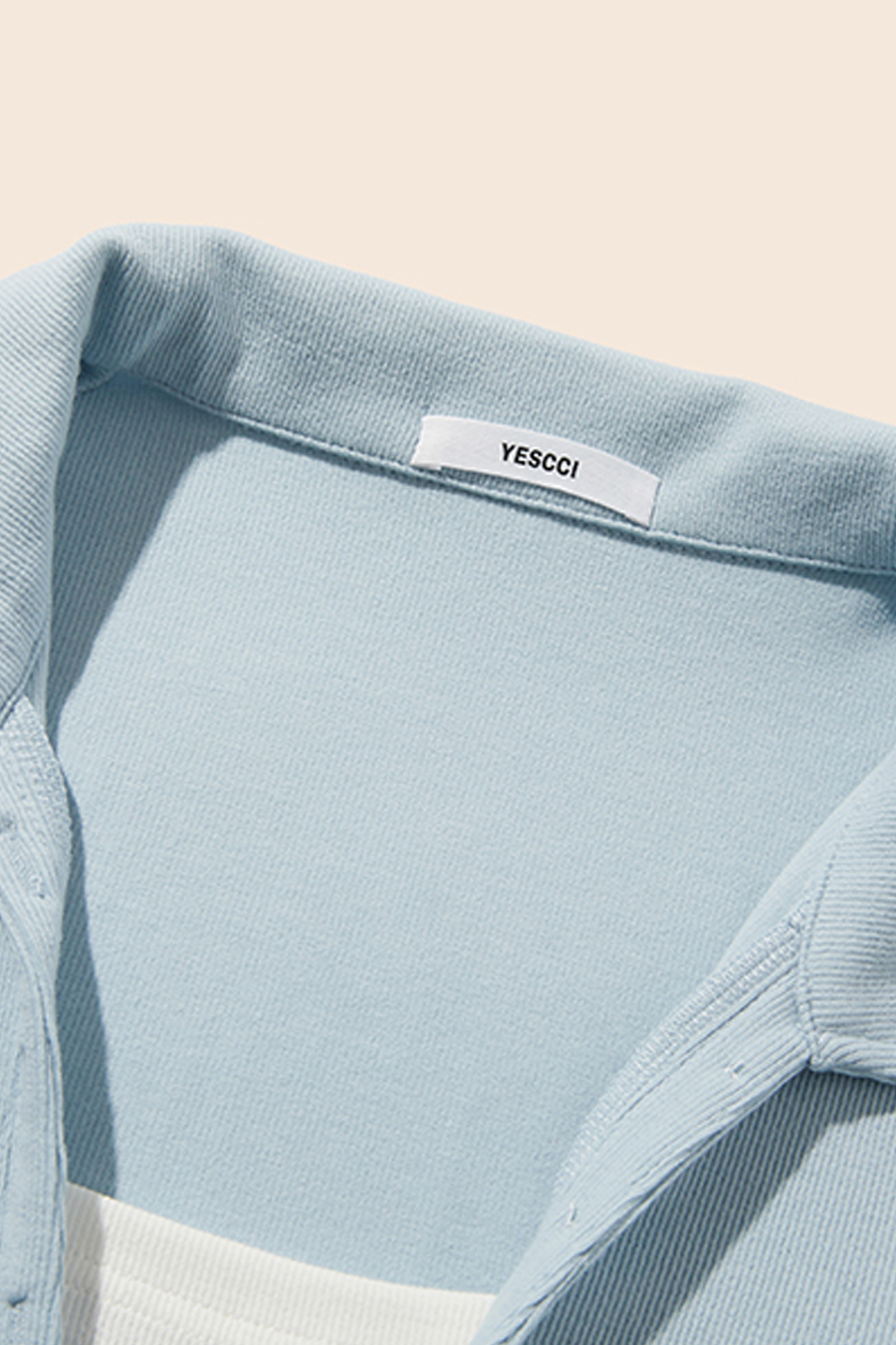 Button Placket Ribbed Polo Tee|yescci-YESCCI.com