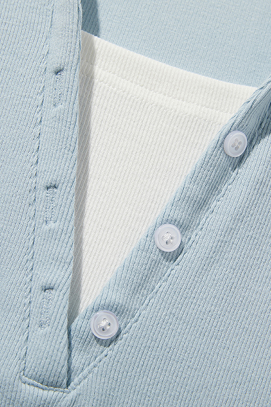 Button Placket Ribbed Polo Tee|yescci-YESCCI.com