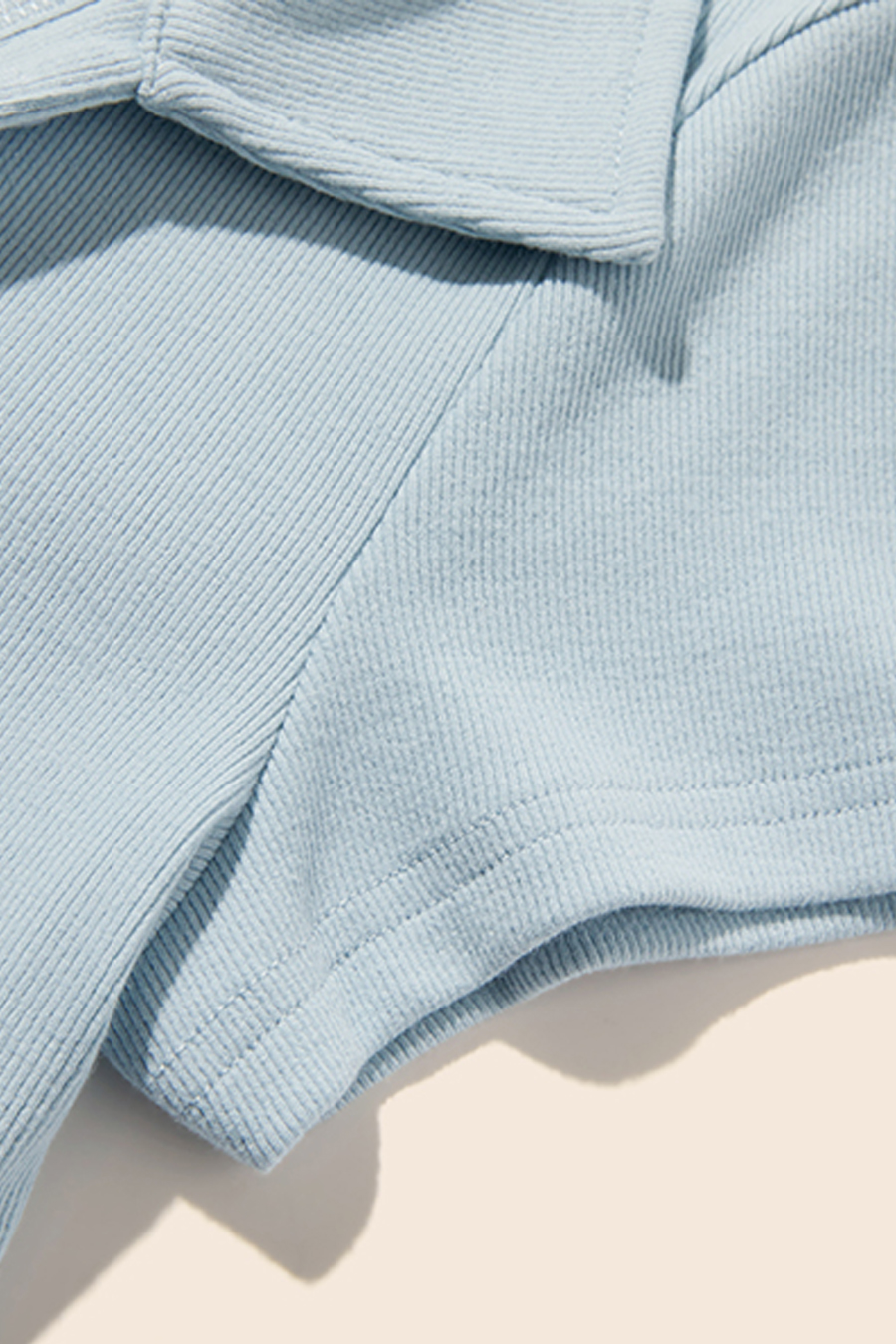 Button Placket Ribbed Polo Tee|yescci-YESCCI.com