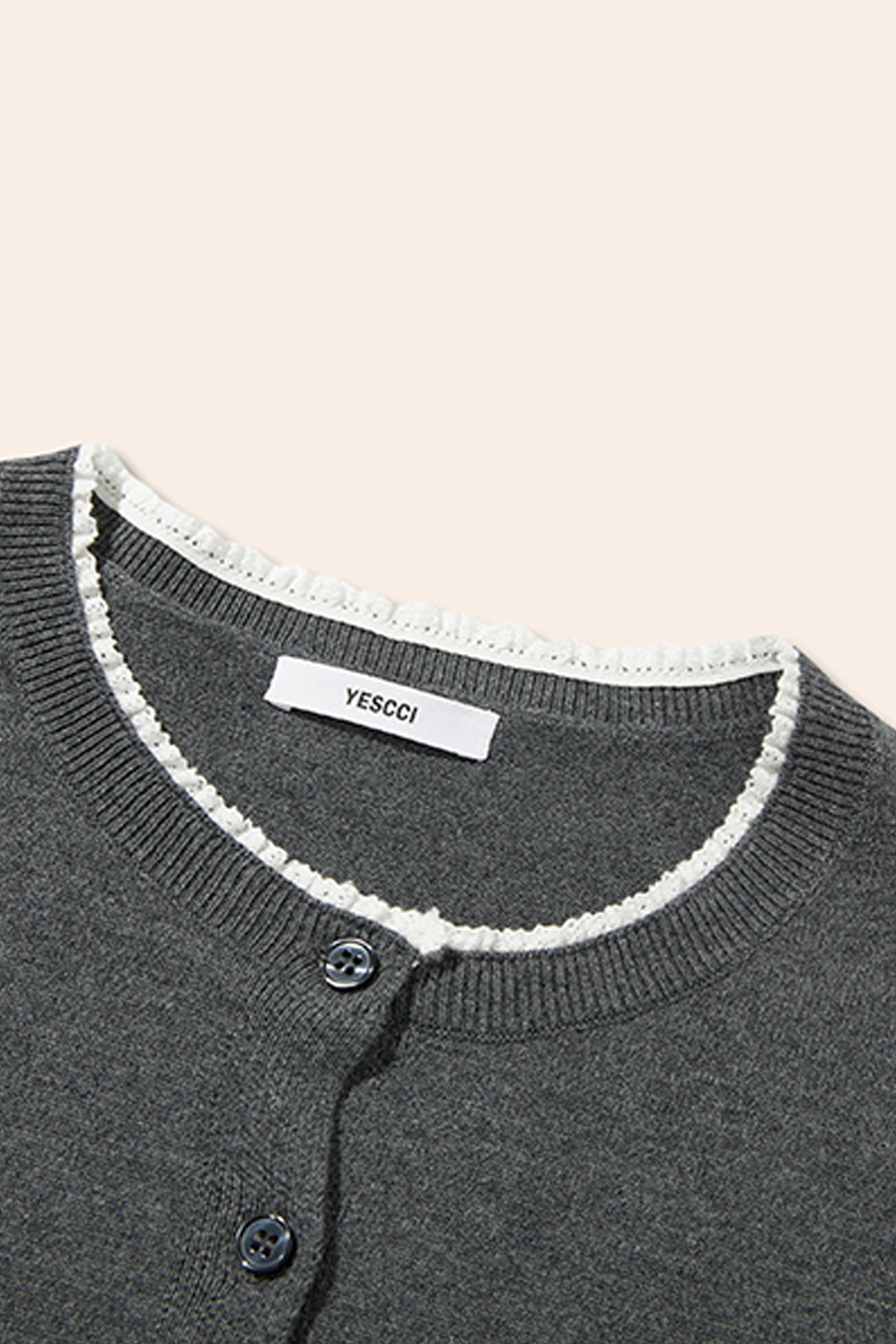 Lace Trim Neckline Knit Cardigan|yescci-YESCCI.com