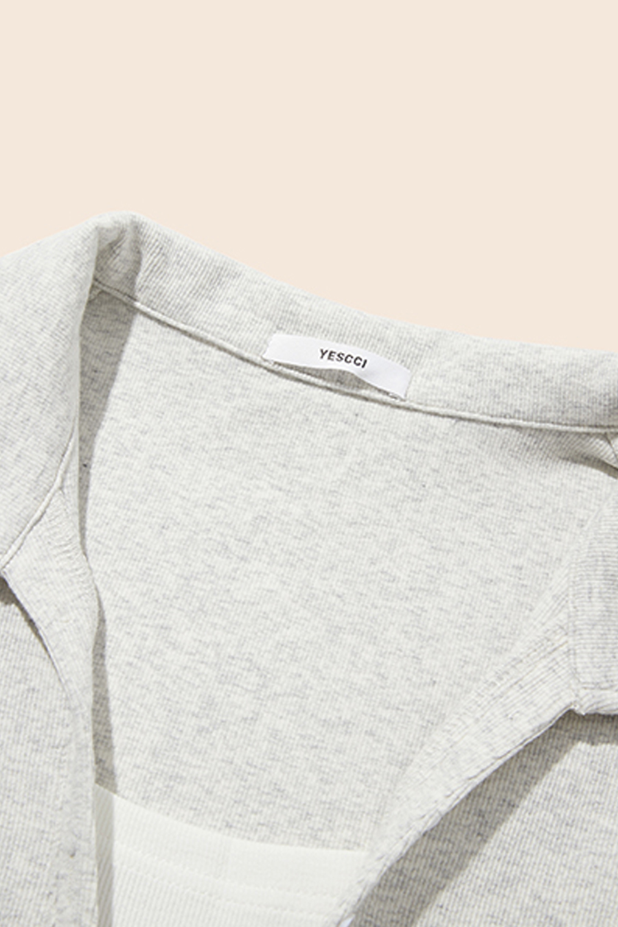 Button Placket Ribbed Polo Tee|yescci-YESCCI.com