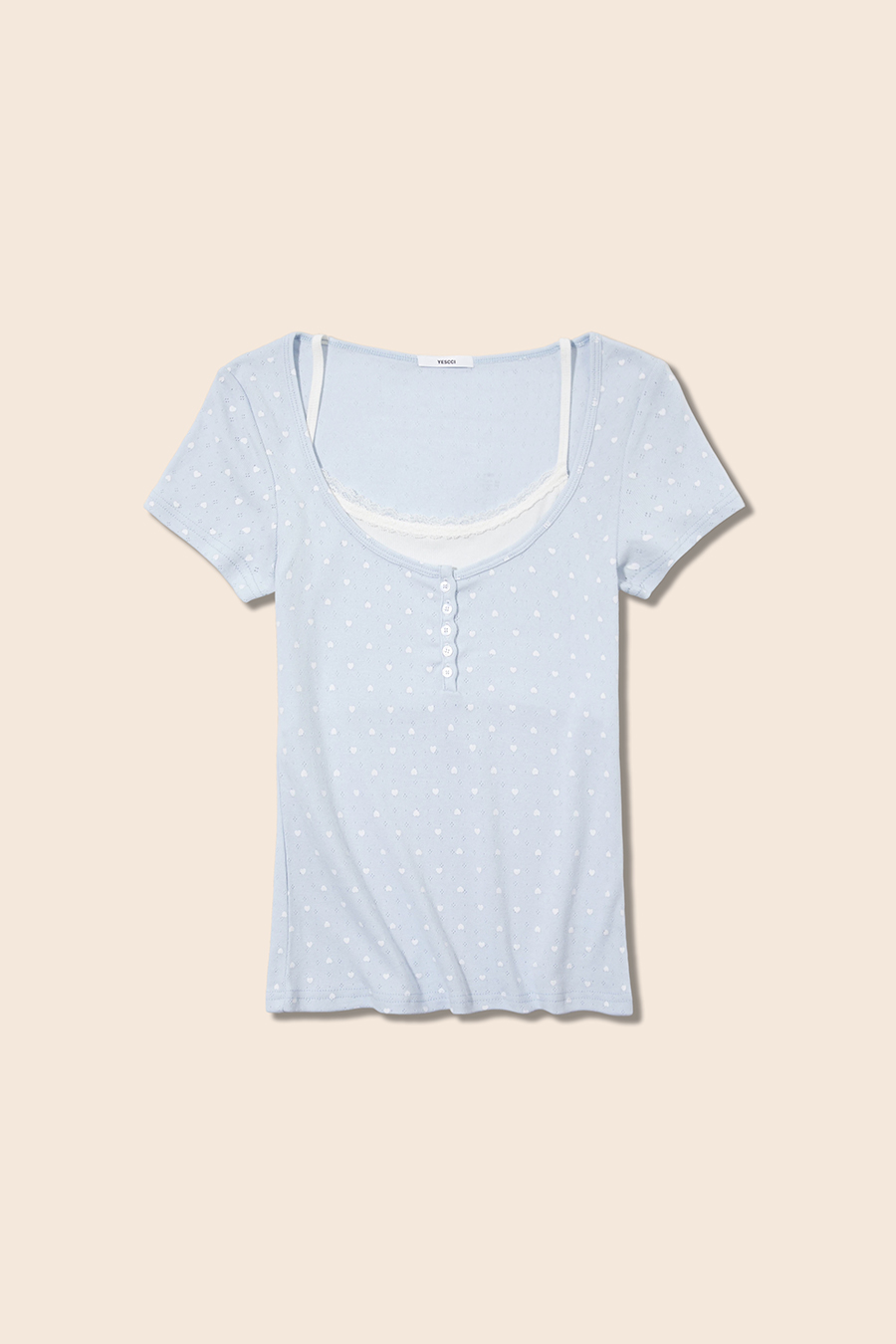 Polka Dot Faux Two-Piece T-Shirt|yescci-YESCCI.com