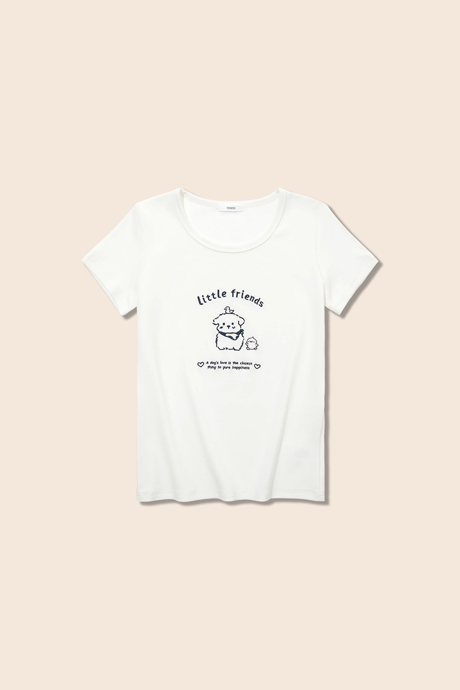 U-Neck Puppy Graphic Top|yescci