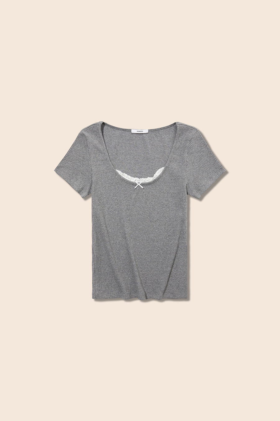 Sweet Lace Trim Ribbed T-Shirt|yescci