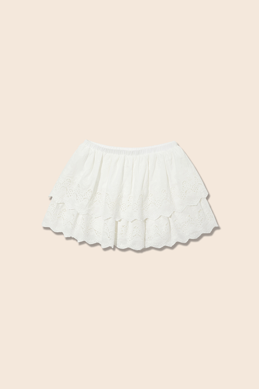White Eyelet Tiered Mini Skirt|yescci