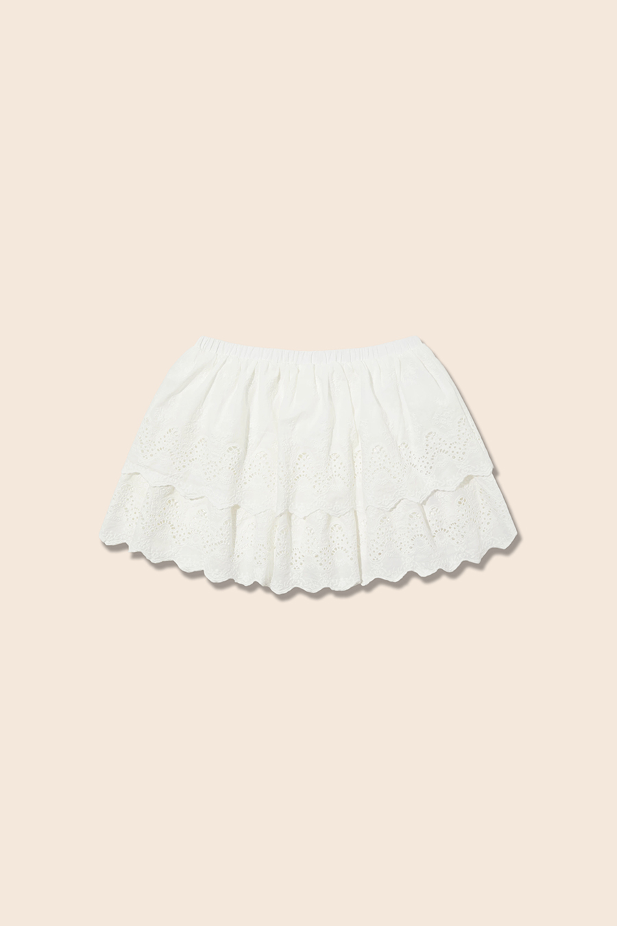 White Eyelet Tiered Mini Skirt|yescci