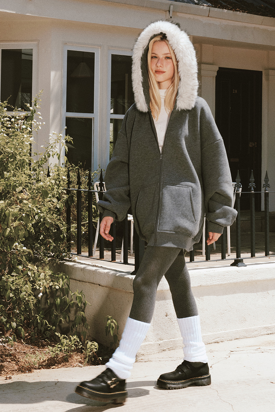 Fur Trim Zip-Up Hoodie|yescci-YESCCI.com