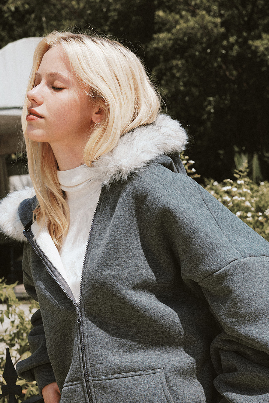 Fur Trim Zip-Up Hoodie|yescci-YESCCI.com
