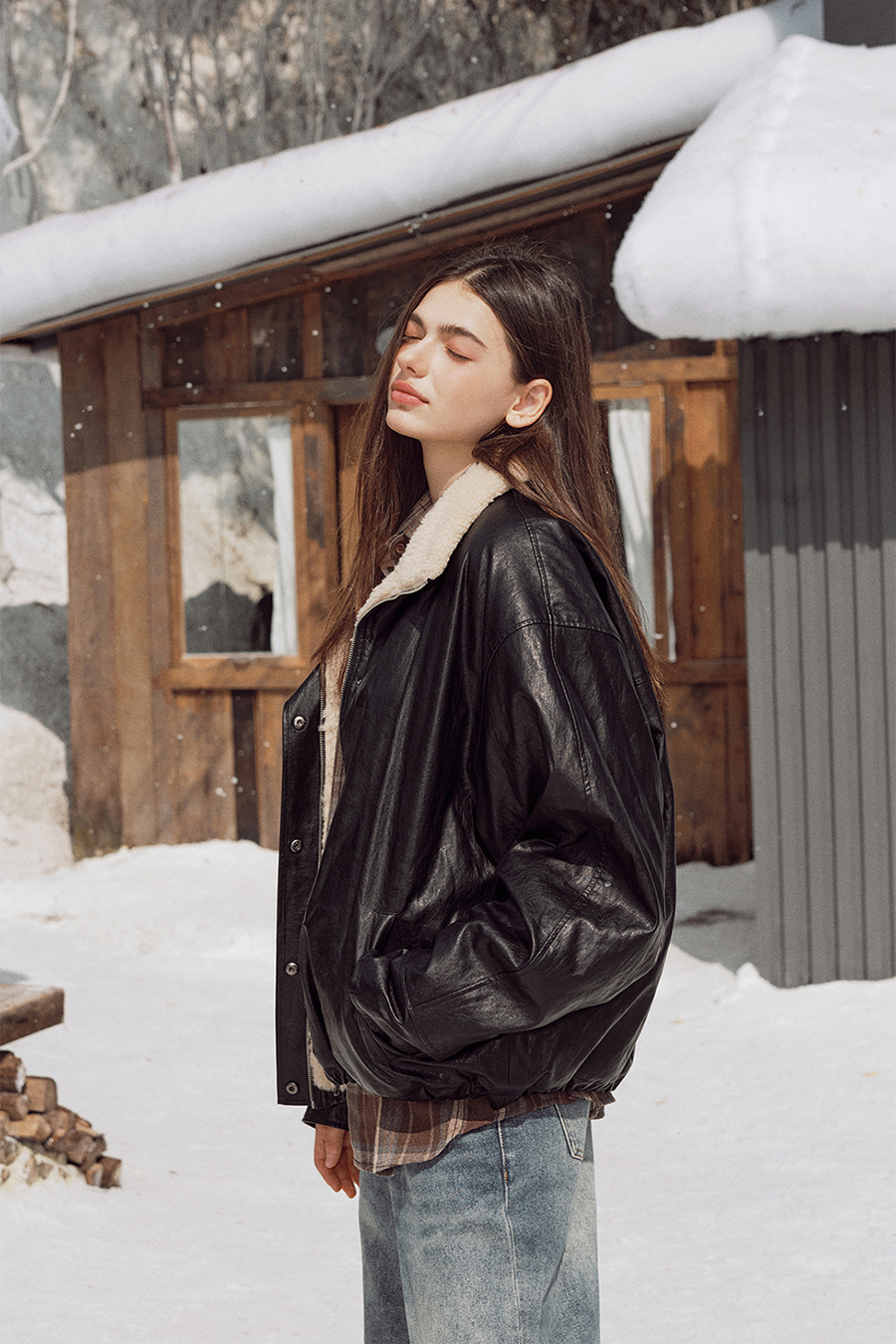Shearling Lined Leather Jacket|yescci-YESCCI.com