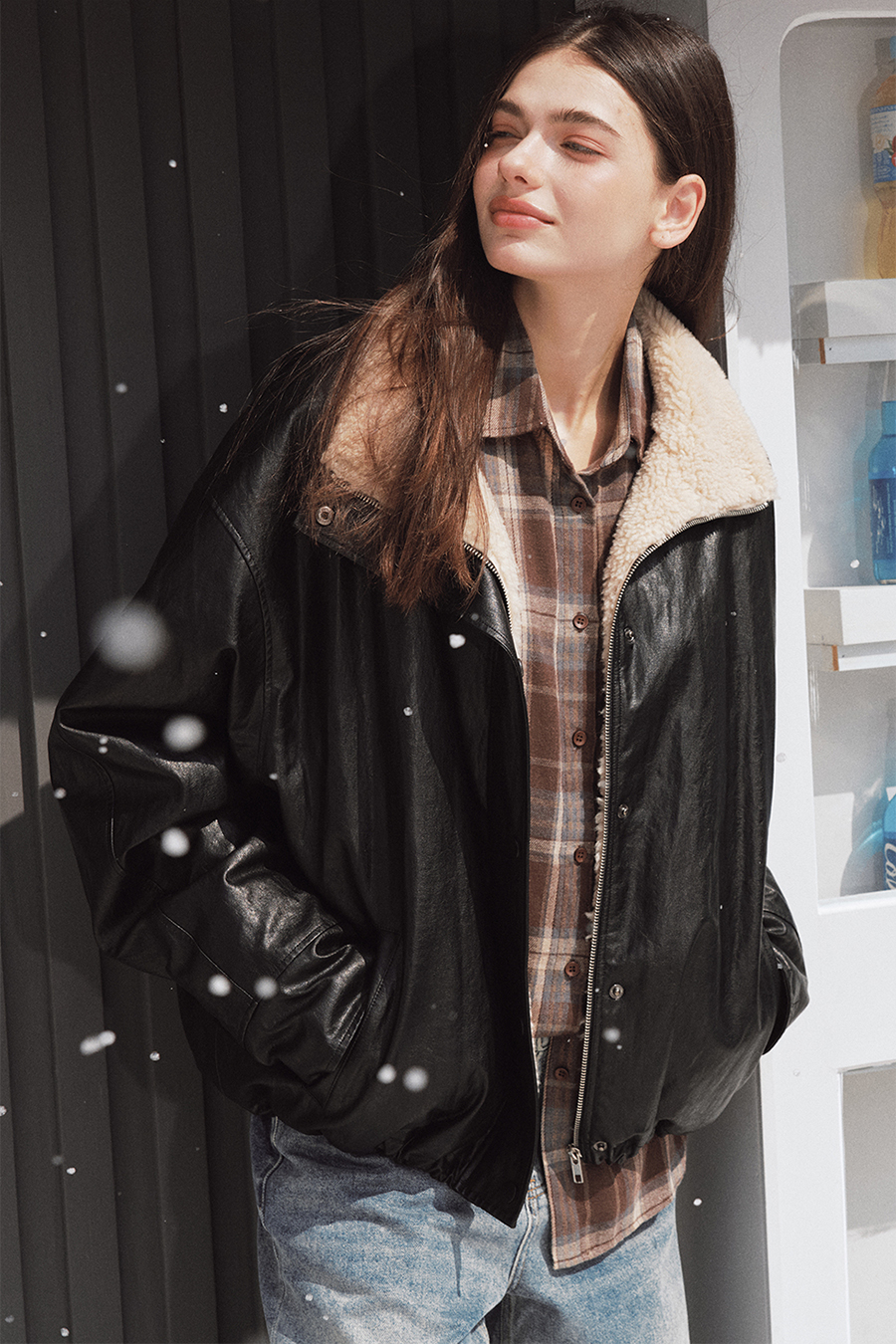 Shearling Lined Leather Jacket|yescci-YESCCI.com