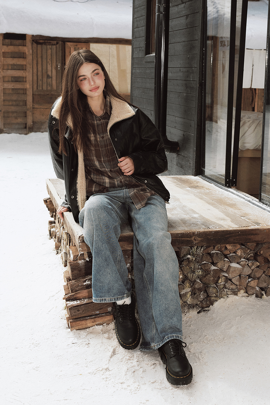 Shearling Lined Leather Jacket|yescci-YESCCI.com