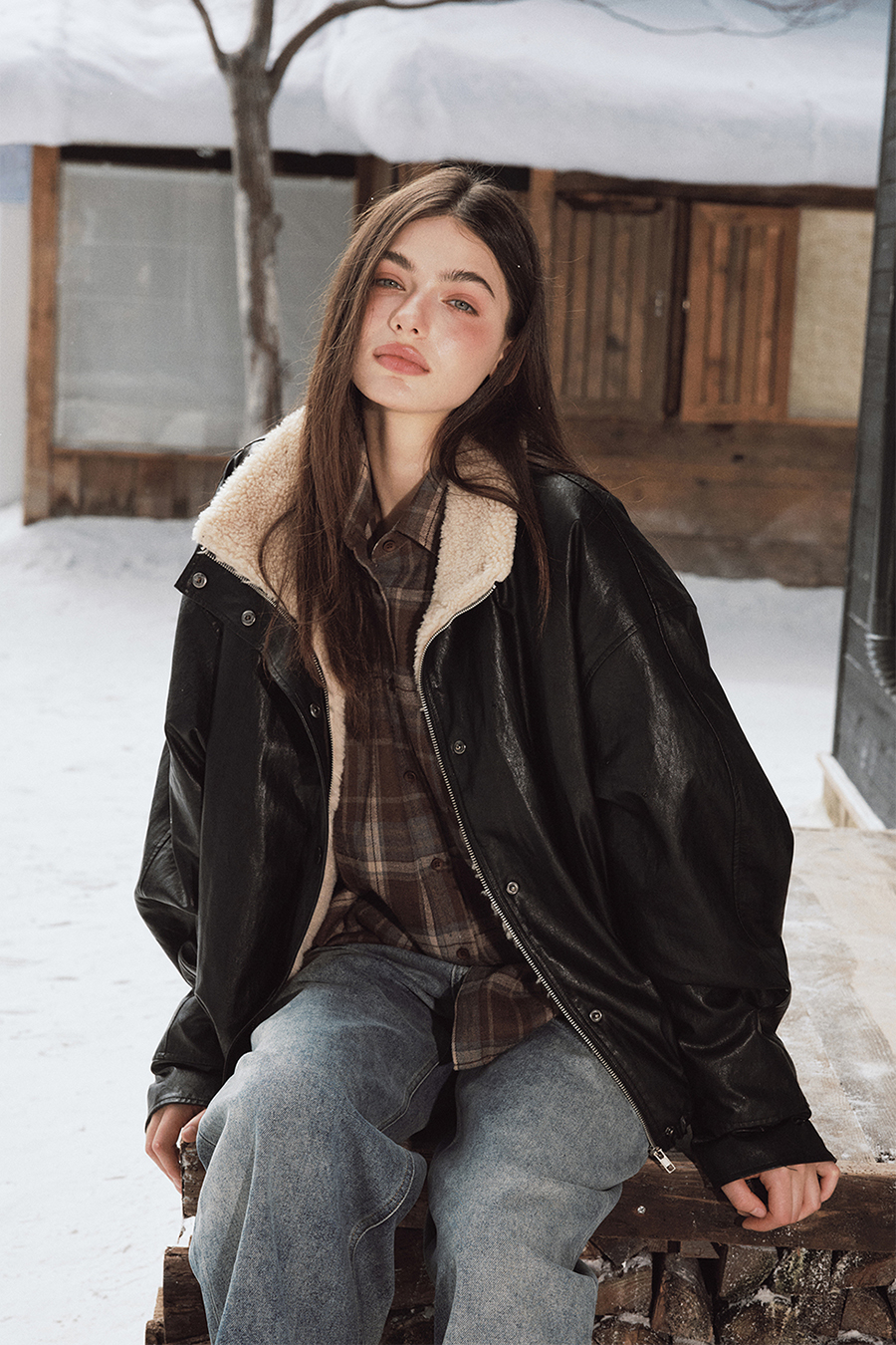 Shearling Lined Leather Jacket|yescci-YESCCI.com