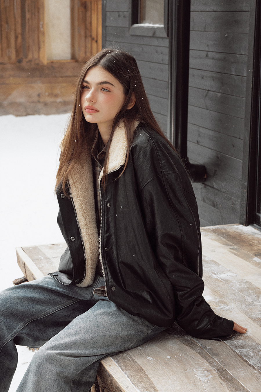 Shearling Lined Leather Jacket|yescci-YESCCI.com