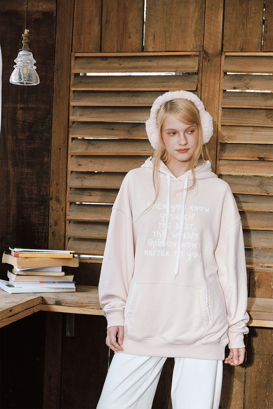 Print Lace Trim Hoodie|yescci-YESCCI.com