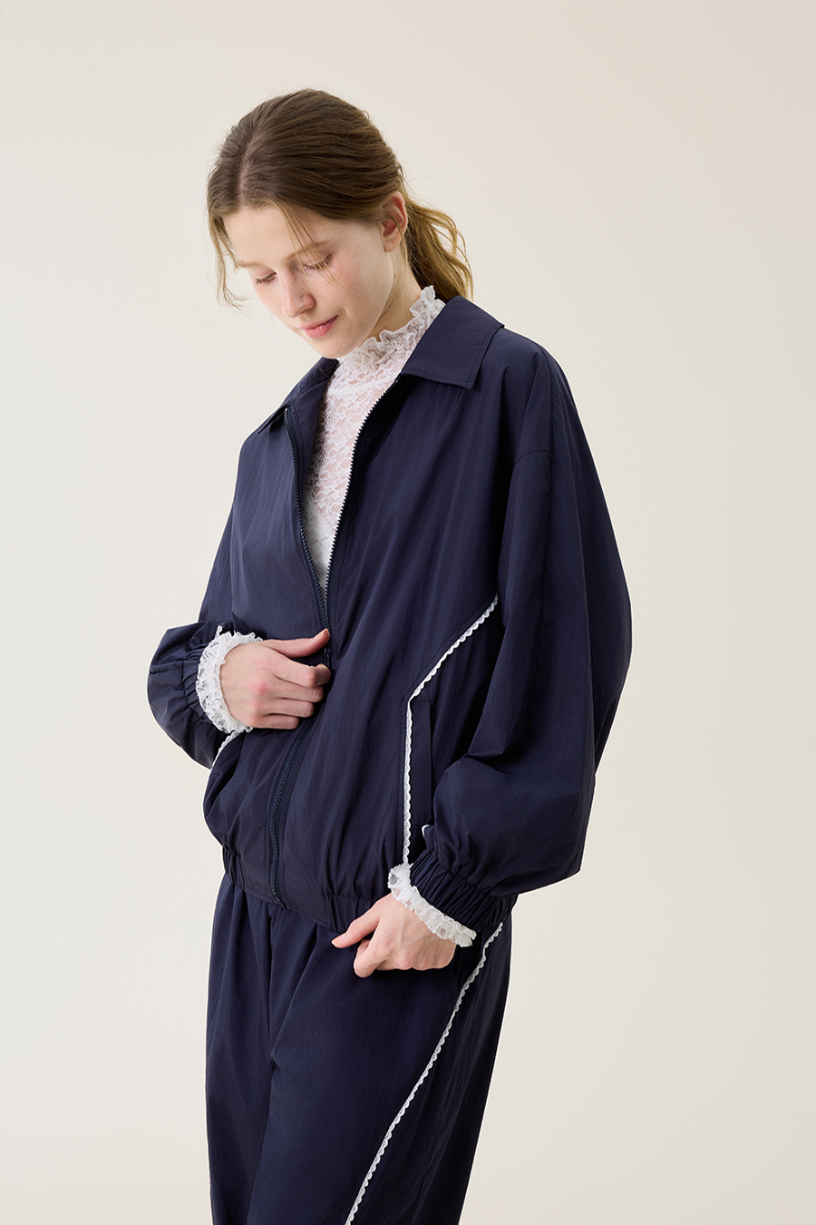 Contrast Trim Track Jacket|yescci-YESCCI.com