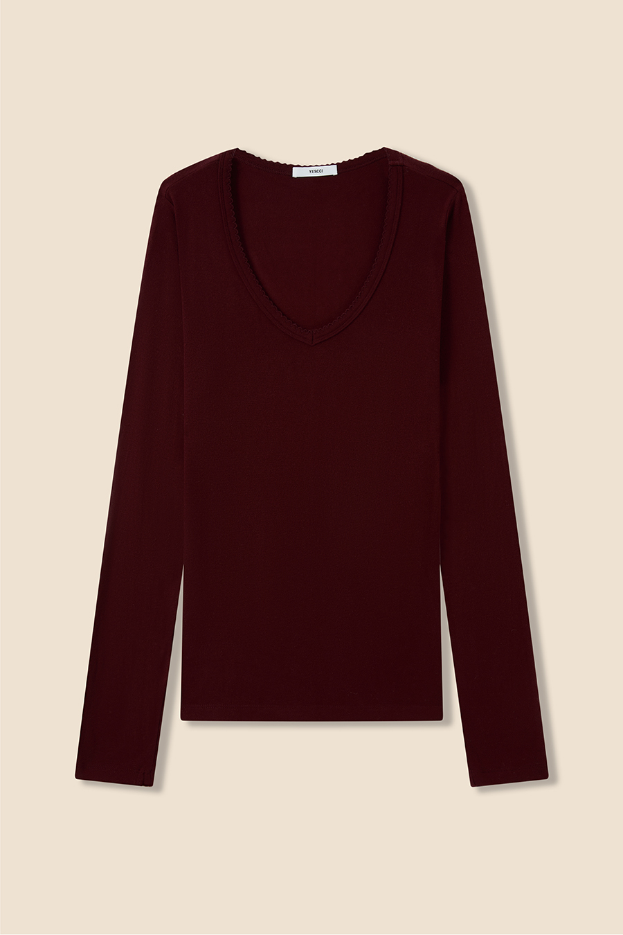 V-Neck Long Sleeve Top|yescci-YESCCI.com