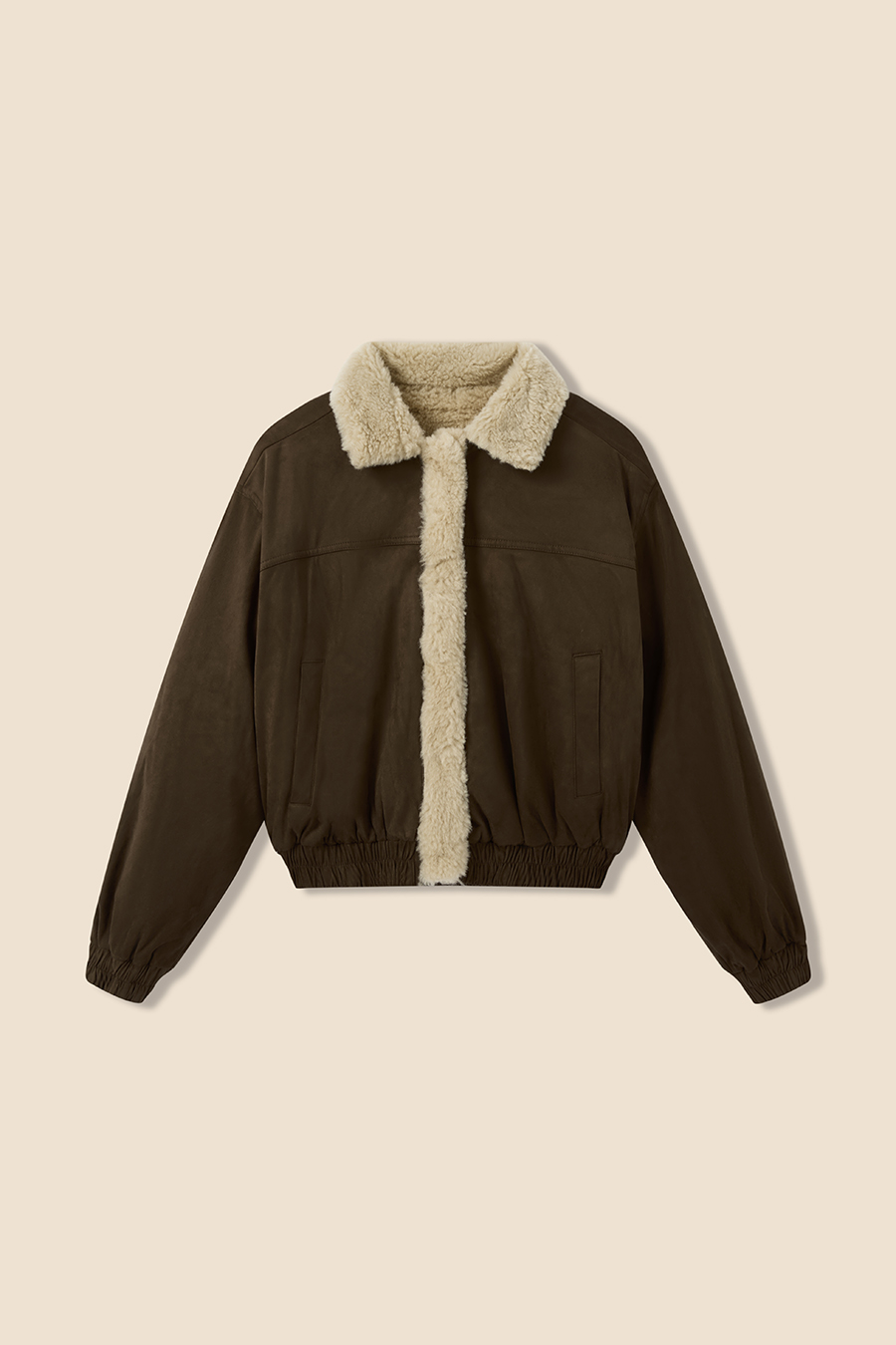 Shearling Trim Suede Jacket|yescci-YESCCI.com