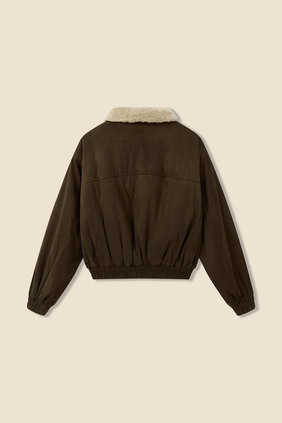 Shearling Trim Suede Jacket|yescci-YESCCI.com