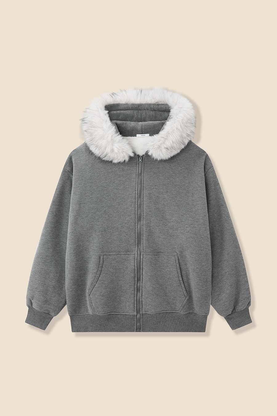 Fur Trim Zip-Up Hoodie|yescci-YESCCI.com