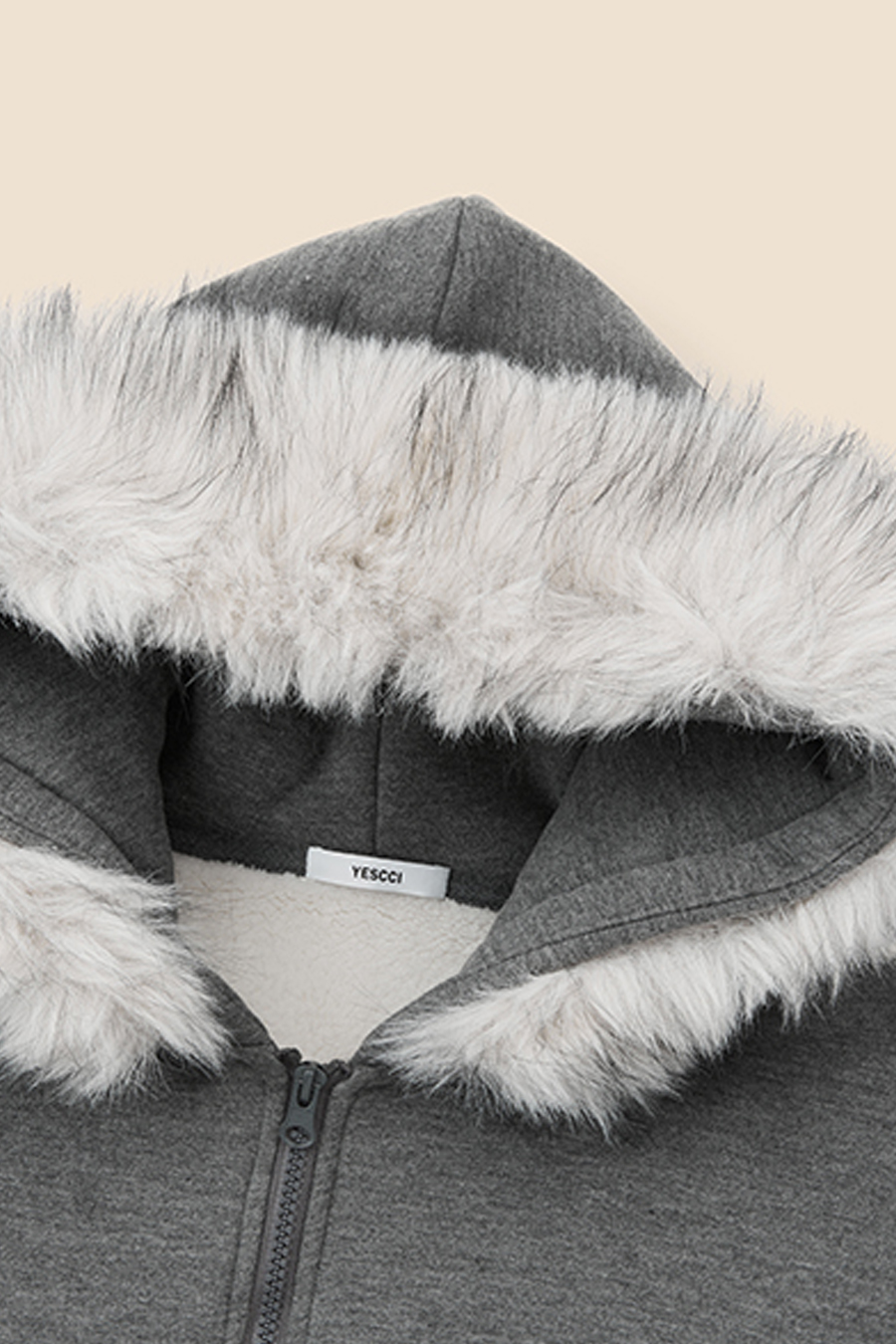 Fur Trim Zip-Up Hoodie|yescci-YESCCI.com