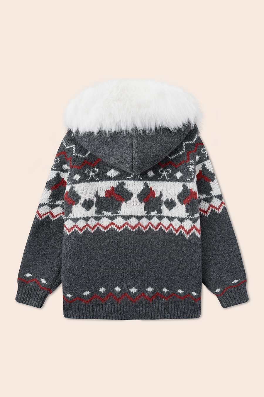 Fur Hood Fair Isle Knit Cardigan|yescci-YESCCI.com