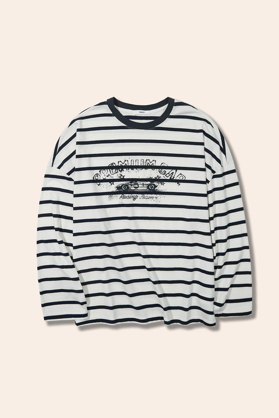 Vintage Racing Graphic Striped Top|yescci-YESCCI.com