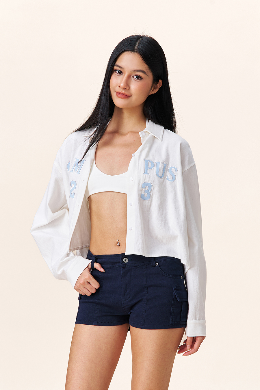 Oversized Cropped Letter Blouse|yescci