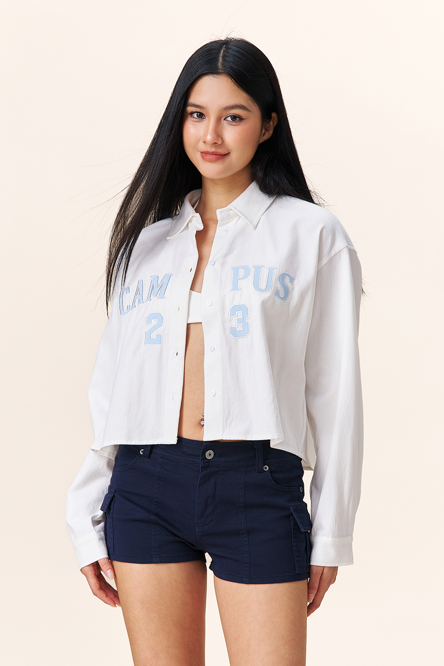 Oversized Cropped Letter Blouse|yescci