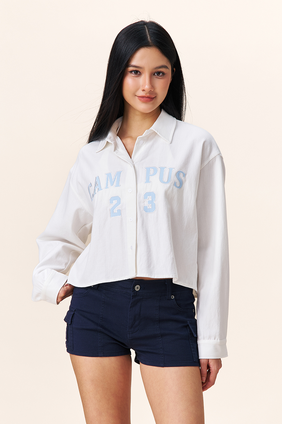 Oversized Cropped Letter Blouse|yescci