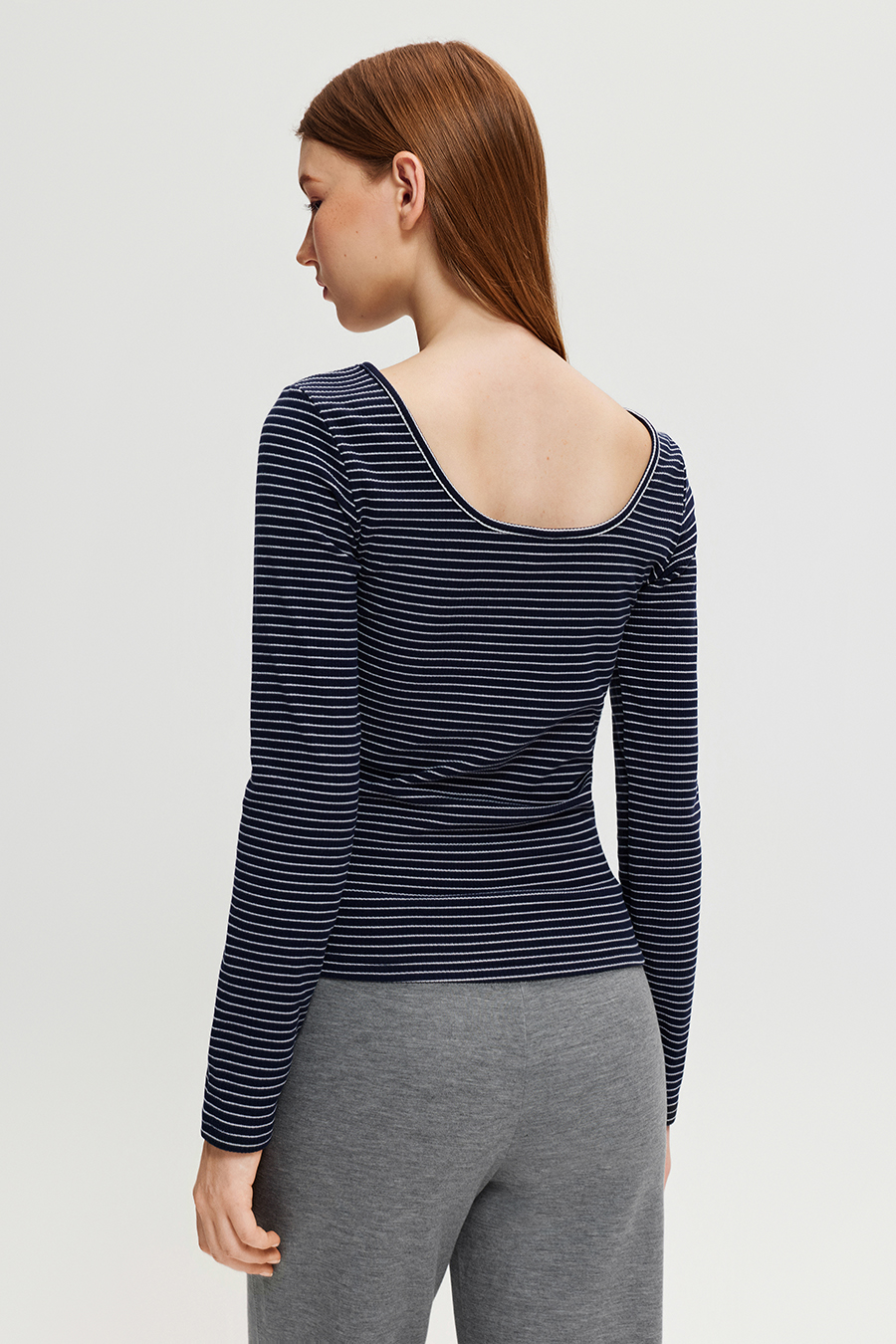 V-Neck Striped Slim Fit Long Sleeve Top|yescci