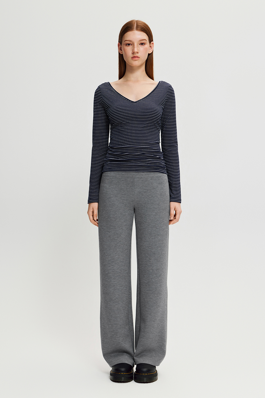 V-Neck Striped Slim Fit Long Sleeve Top|yescci
