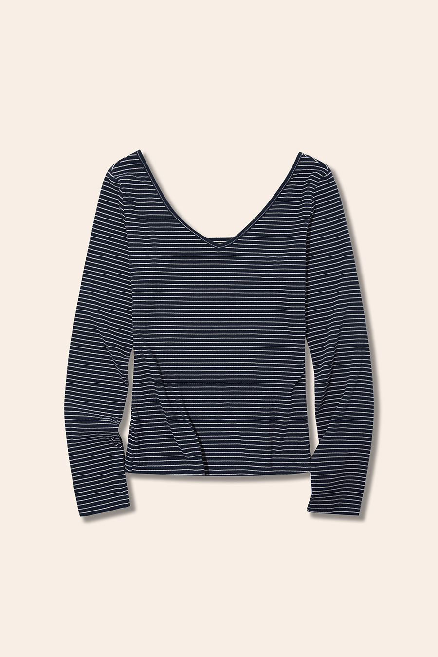 V-Neck Striped Slim Fit Long Sleeve Top|yescci