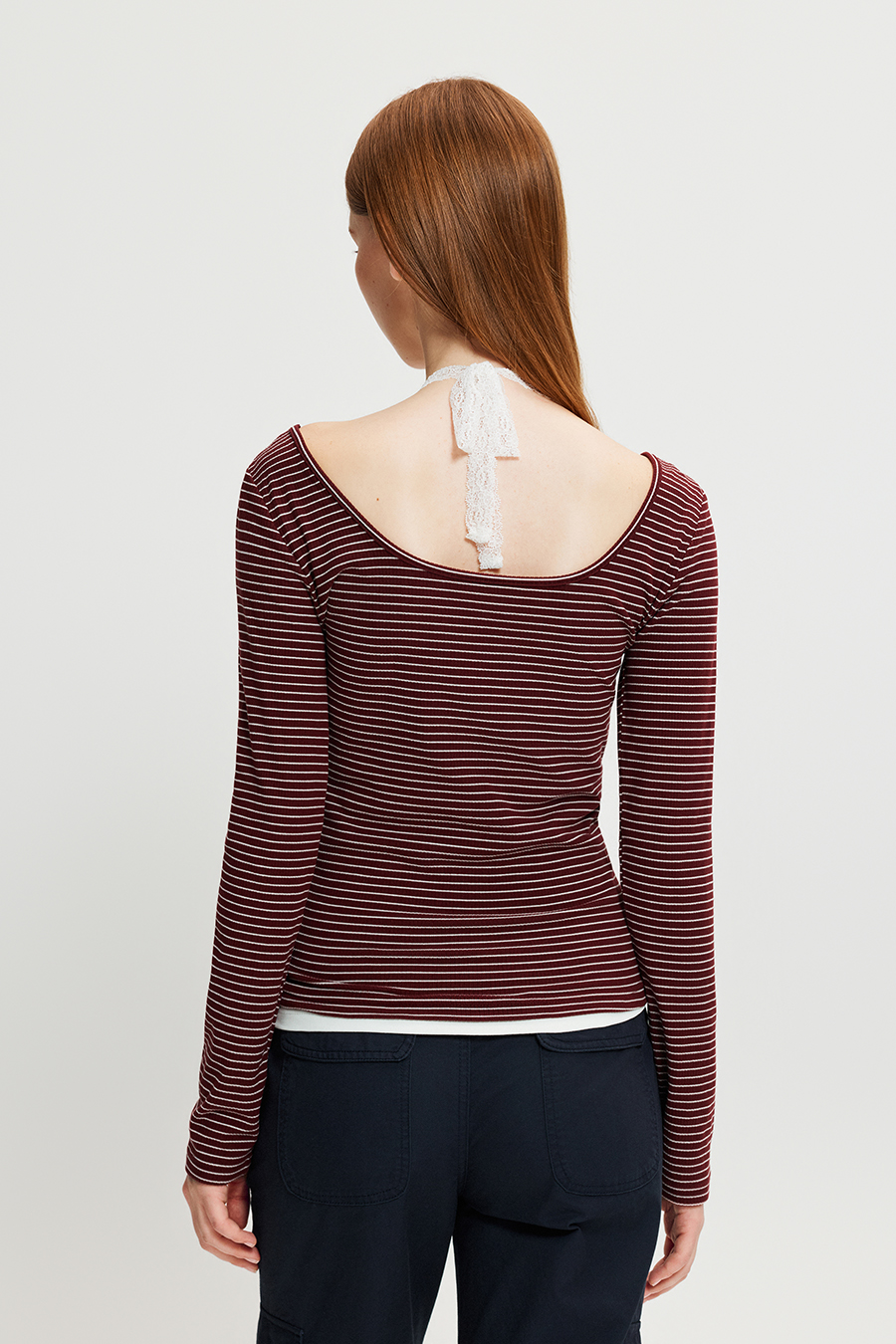 V-Neck Striped Slim Fit Long Sleeve Top|yescci
