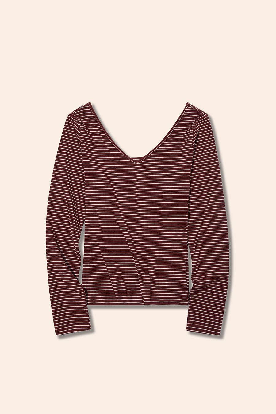 V-Neck Striped Slim Fit Long Sleeve Top|yescci