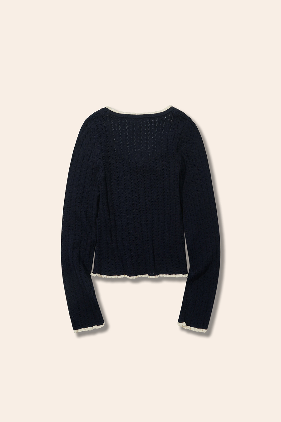 Ruffle Trim Bow Knit Long Sleeve Top|yescci